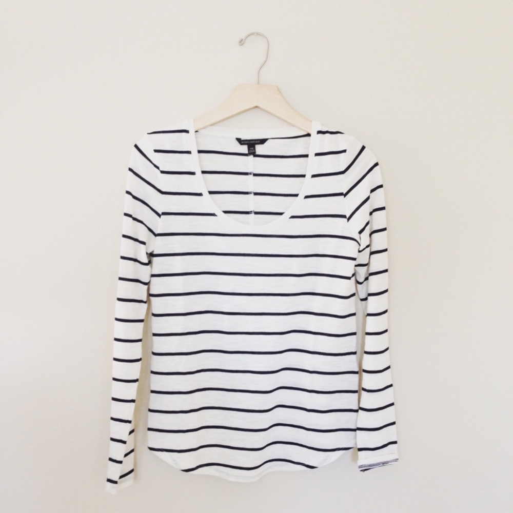 br classic white black stripe long sleeve top